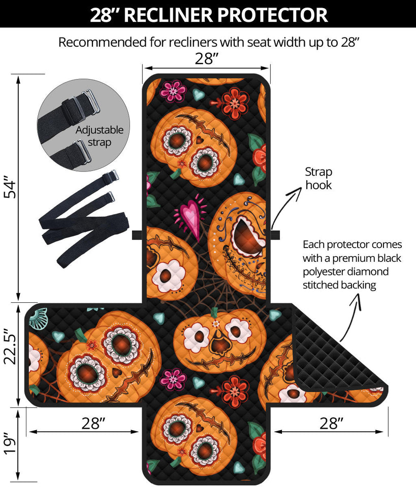 Pumpkin flowers spiderweb Halloween theme Recliner Cover Protector