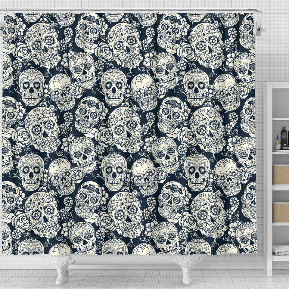 Sugar Skull Black White Pattern Shower Curtain Fulfilled In US
