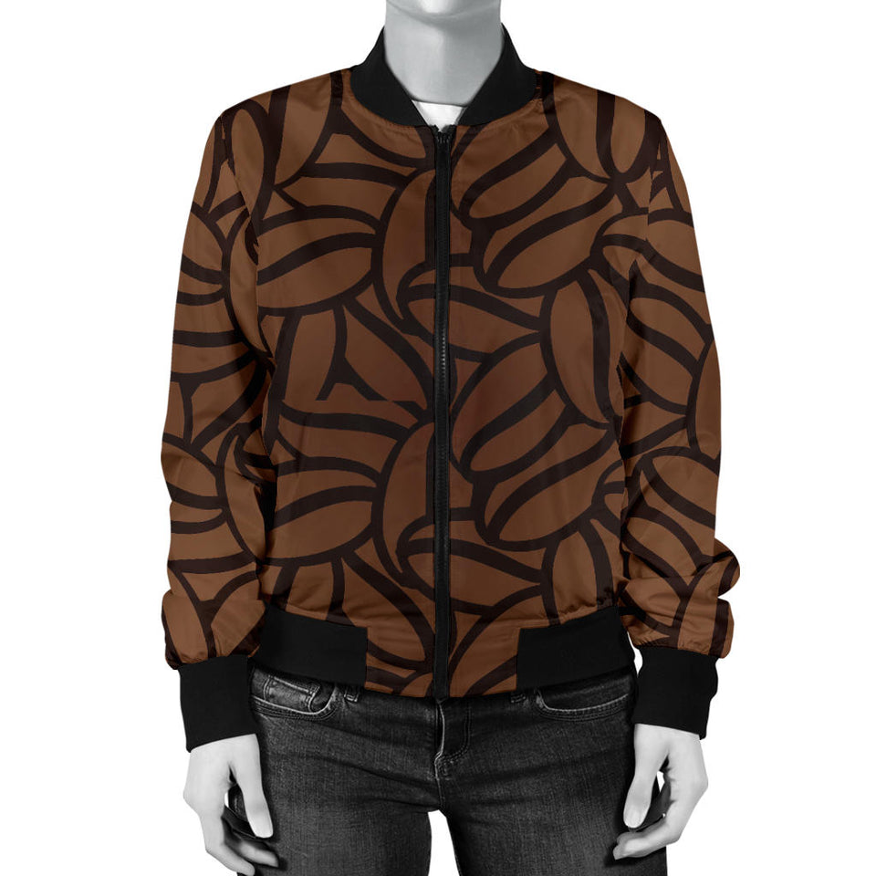 Coffee Bean Pattern Women'S Bomber Jacket