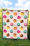 Donut Pattern Glaze Pink Background Premium Quilt
