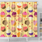 Cake Cupcake Heart Cherry Pattern Shower Curtain Fulfilled In US