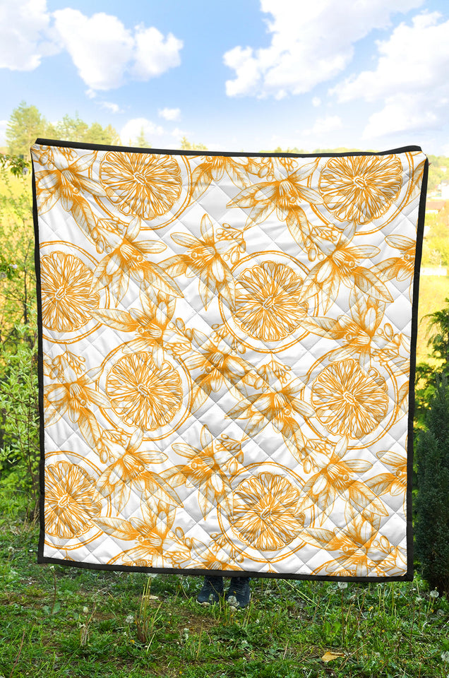 Hand Drawn Orange Fruit Pattern Premium Quilt