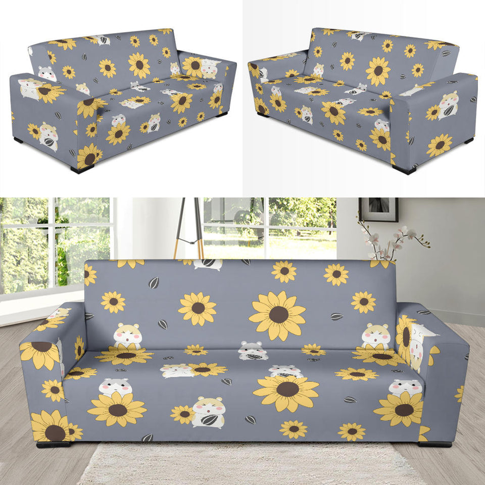 Cute Hamster Sunflower Pattern Background Sofa Slipcover