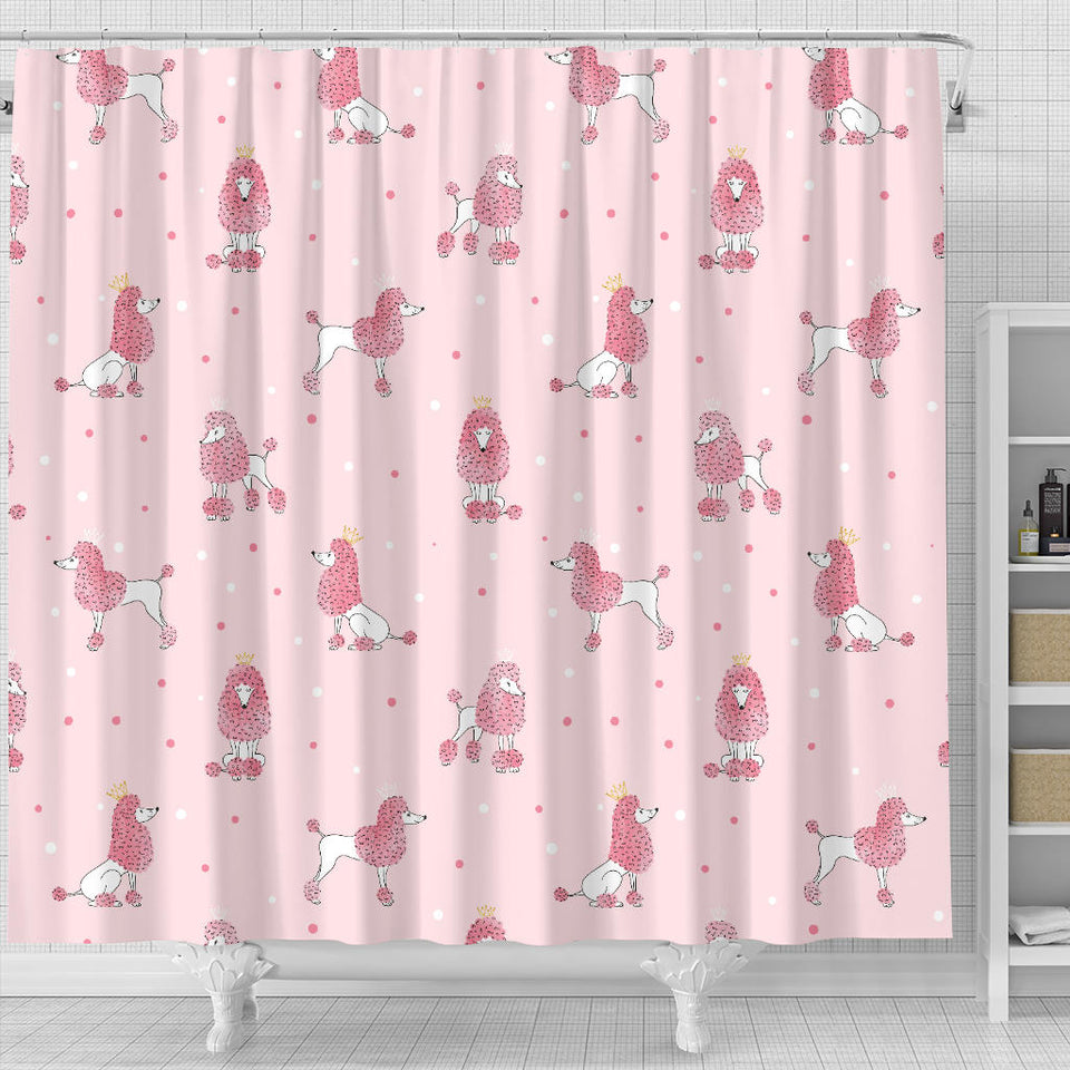 Poodle Dog Pink Color Theme Shower Curtain Fulfilled In US