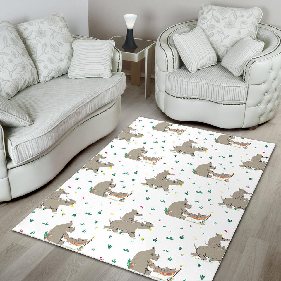 Cute Rhino Pattern Background Area Rug