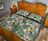 Toucan tropical green jungle palm pattern Quilt Bed Set