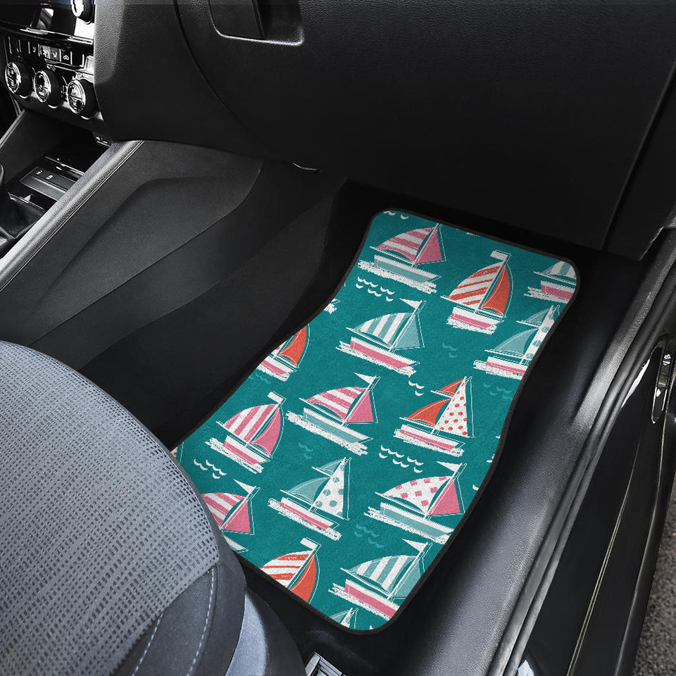 Cute Sailboat Pattern Front And Back Car Mats