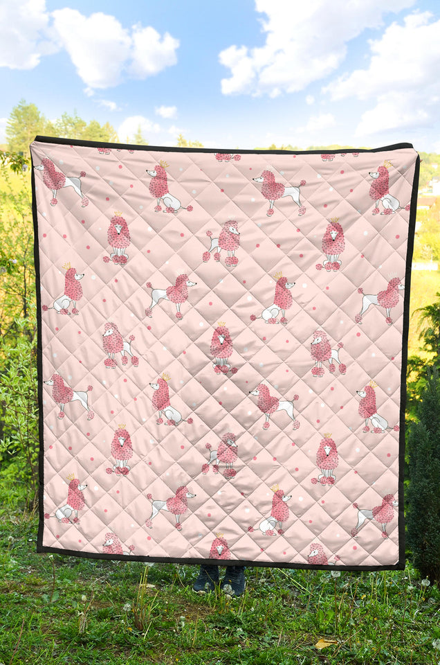 Poodle Dog Pink Color Theme Premium Quilt