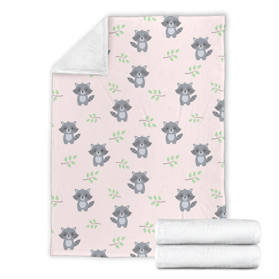Cute Raccoons Leaves Pattern Premium Blanket