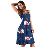 Cute Sea Lion Seal Christmas Hat Candy Cane Heart Pattern Sleeveless Midi Dress