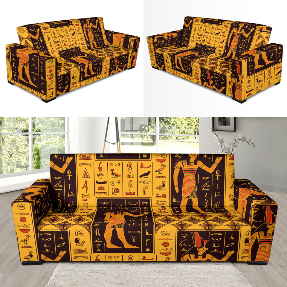 Egypt Hieroglyphics Pattern Print Design 05 Sofa Slipcover