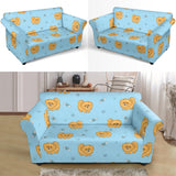 Brown Cute Pomeranian Blue Blackground Loveseat Couch Slipcover
