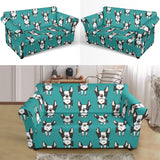 Hand Drawn Boston Terrier Dog Pattern Loveseat Couch Slipcover