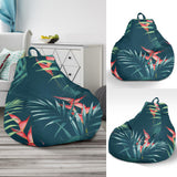 Heliconia Flowers, Palm And Monstera Leaves On Black Background Pattern Bean Bag Cover