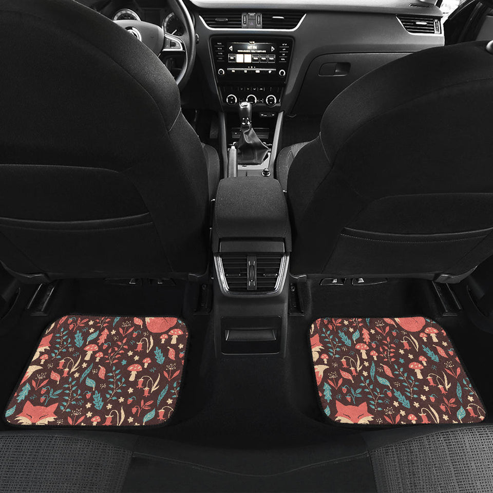 Fox Leaves Mushroom Pattern Front And Back Car Mats