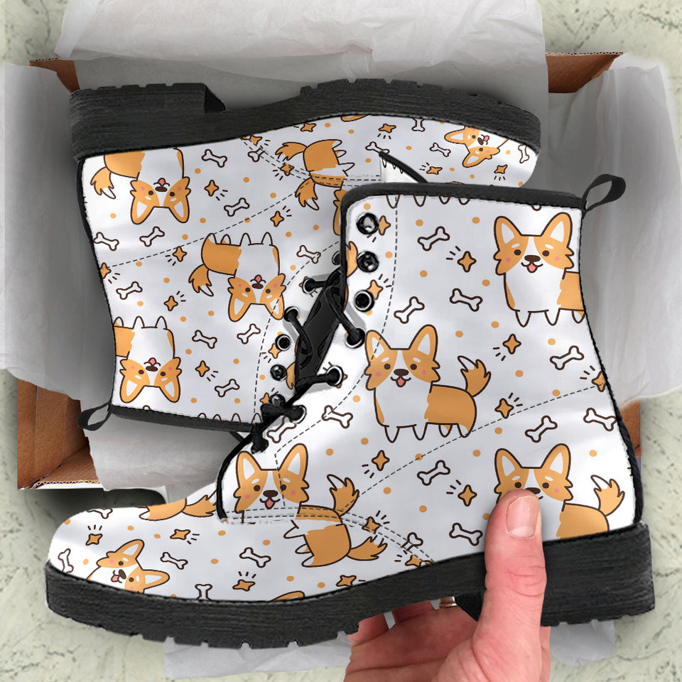 Cute Corgi Heart Star Bone Pattern Leather Boots