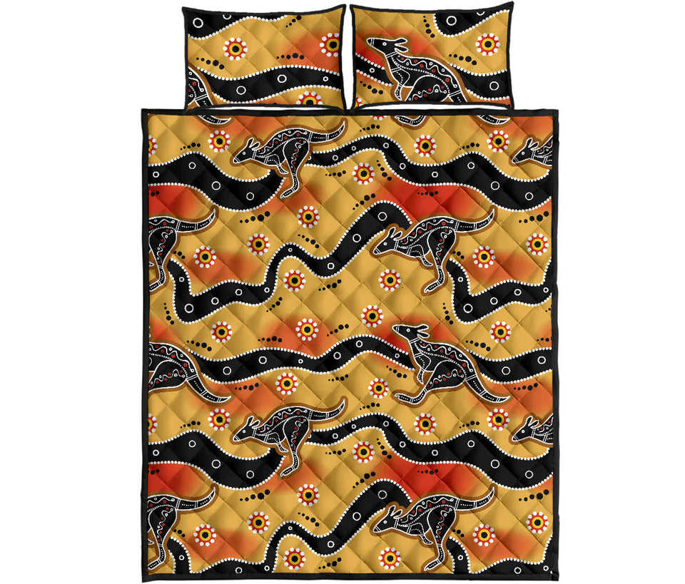 Kangaroo Australian aboriginal art pattern Quilt Bed Set