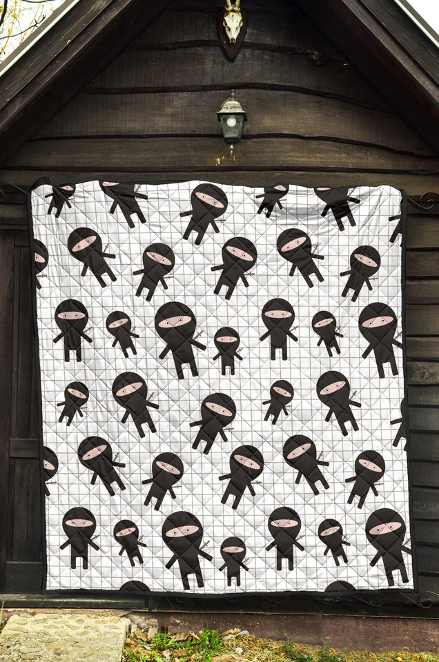 Ninja Pattern Plaid Background Premium Quilt