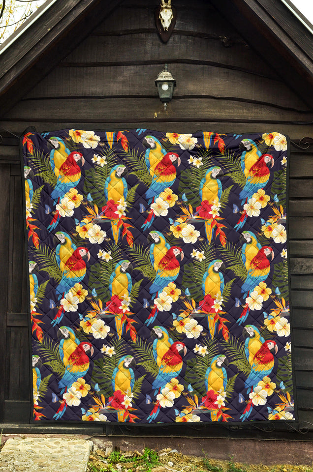 Colorful Parrot Flower Pattern Premium Quilt