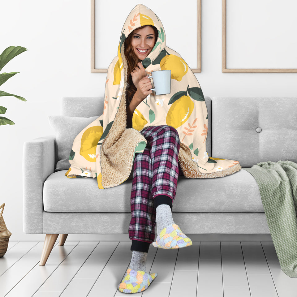 Lemon Flower Leave Pattern Hooded Blanket