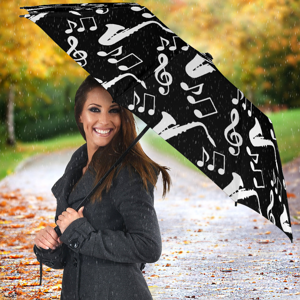 Saxophone Music Notes Treble Clef Black White Theme Umbrella