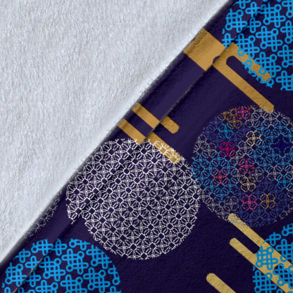 Blue Japanese Pattern Cloud Wave Flower Premium Blanket