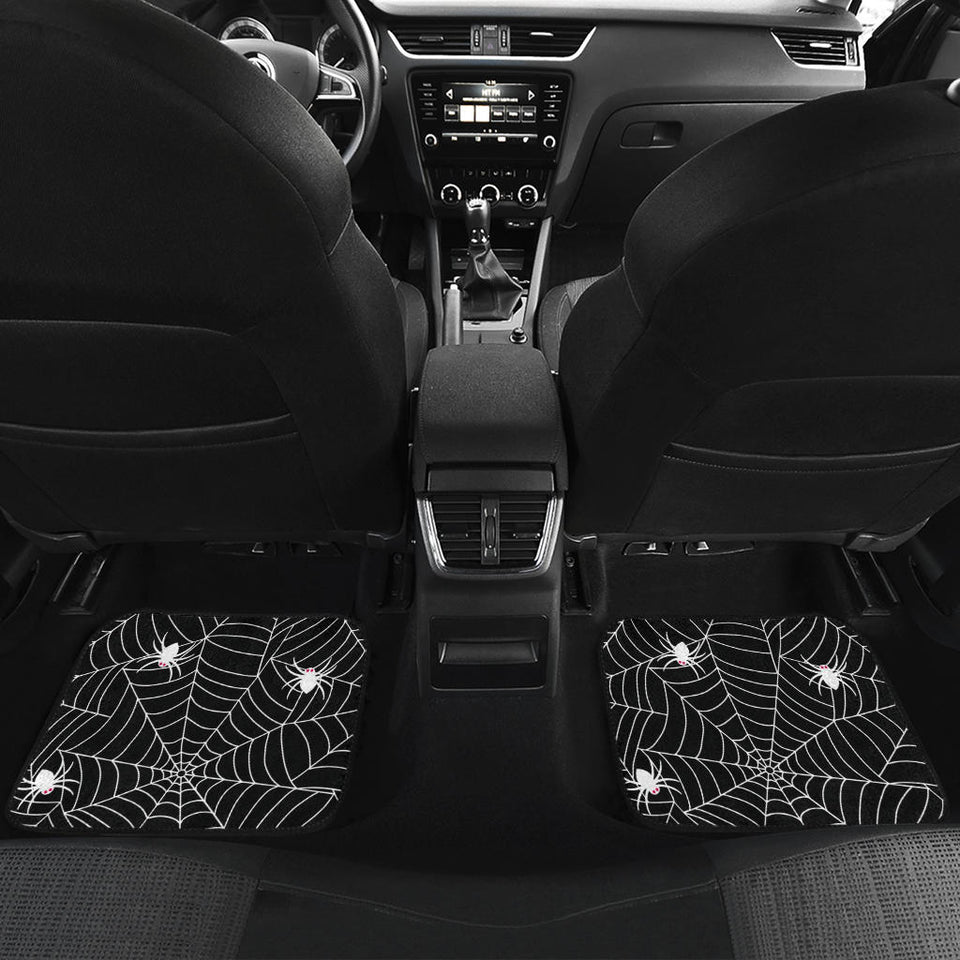 Spider Web Design Pattern Black Background White Cobweb Front And Back Car Mats