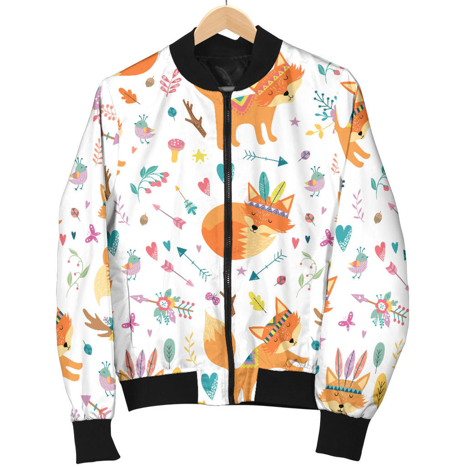 Cute Tribal Fox Pattern Women'S Bomber Jacket