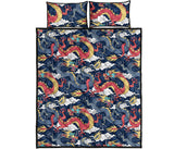 Blue red dragon cloud pattern Quilt Bed Set