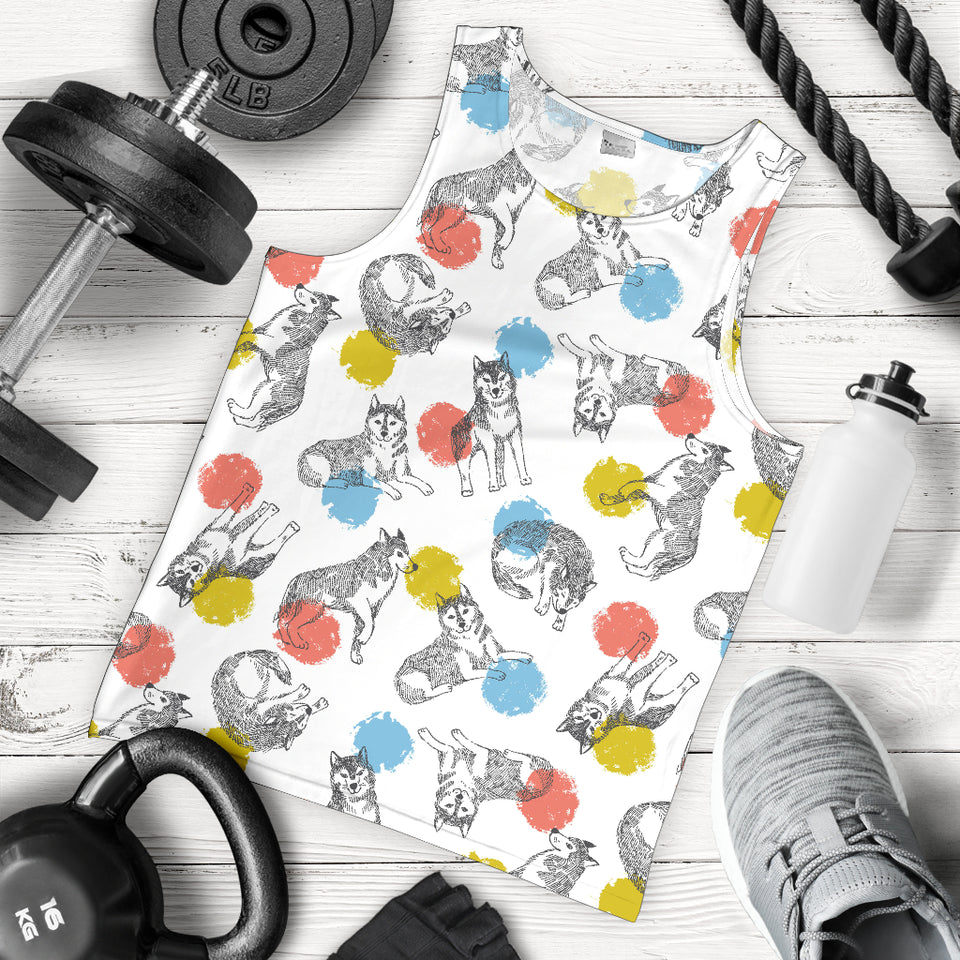 Siberian husky and colorful circle pattern Men Tank Top