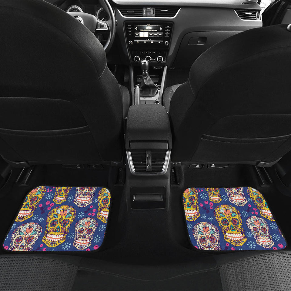 Sugar Skull Flower Pattern Front And Back Car Mats