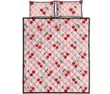 cherry pattern pink background Quilt Bed Set