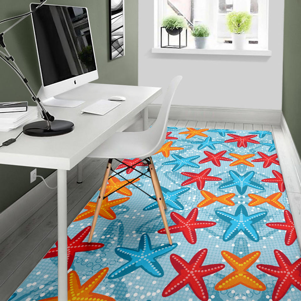 Blue Red Orange Starfish Pattern Area Rug
