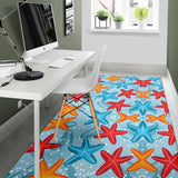 Blue Red Orange Starfish Pattern Area Rug