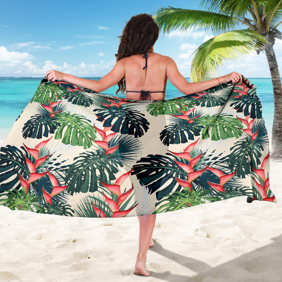 Heliconia Flowers, Palm And Monstera Leaves Sarong