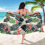 Heliconia Flowers, Palm And Monstera Leaves Sarong