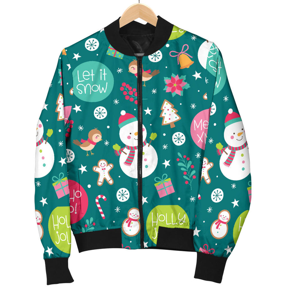 Snowman Bird Decorative Elements Christmas Pattern Men'S Bomber Jacket