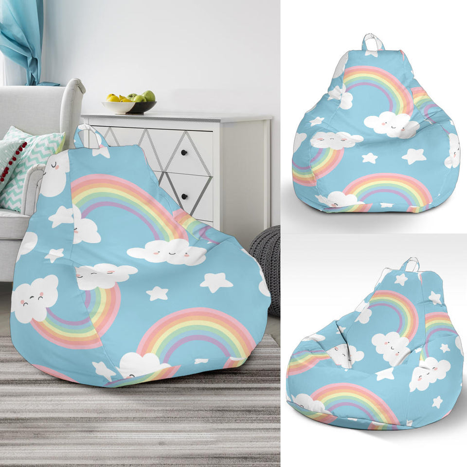 Cute Rainbow Clound Star Pattern Blue Background Bean Bag Cover