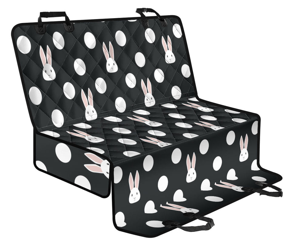 Cute White Rabbit Polka Dots Black Background Dog Car Seat Covers