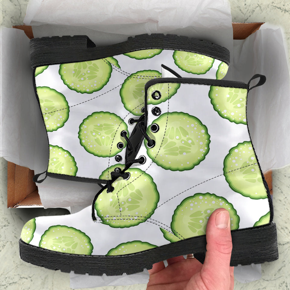 Cucumber Slices Pattern Leather Boots