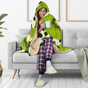 Kiwi Black Dot Background Hooded Blanket