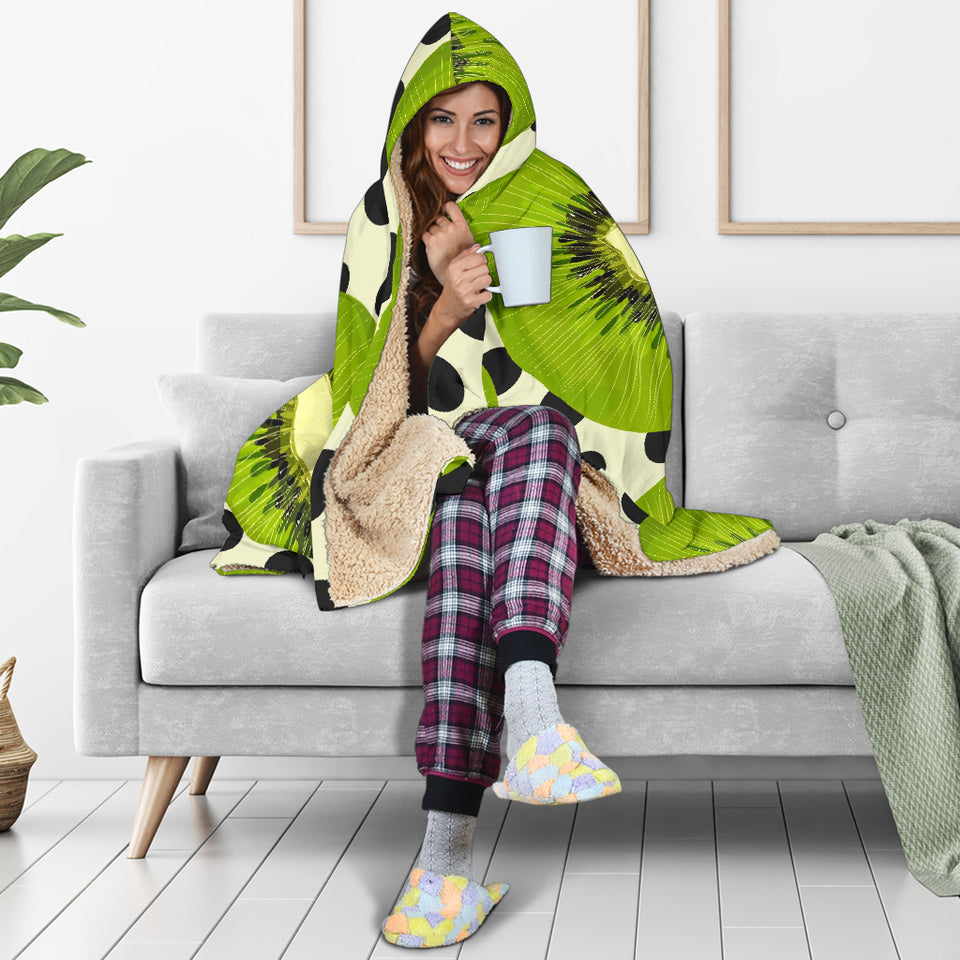 Kiwi Black Dot Background Hooded Blanket