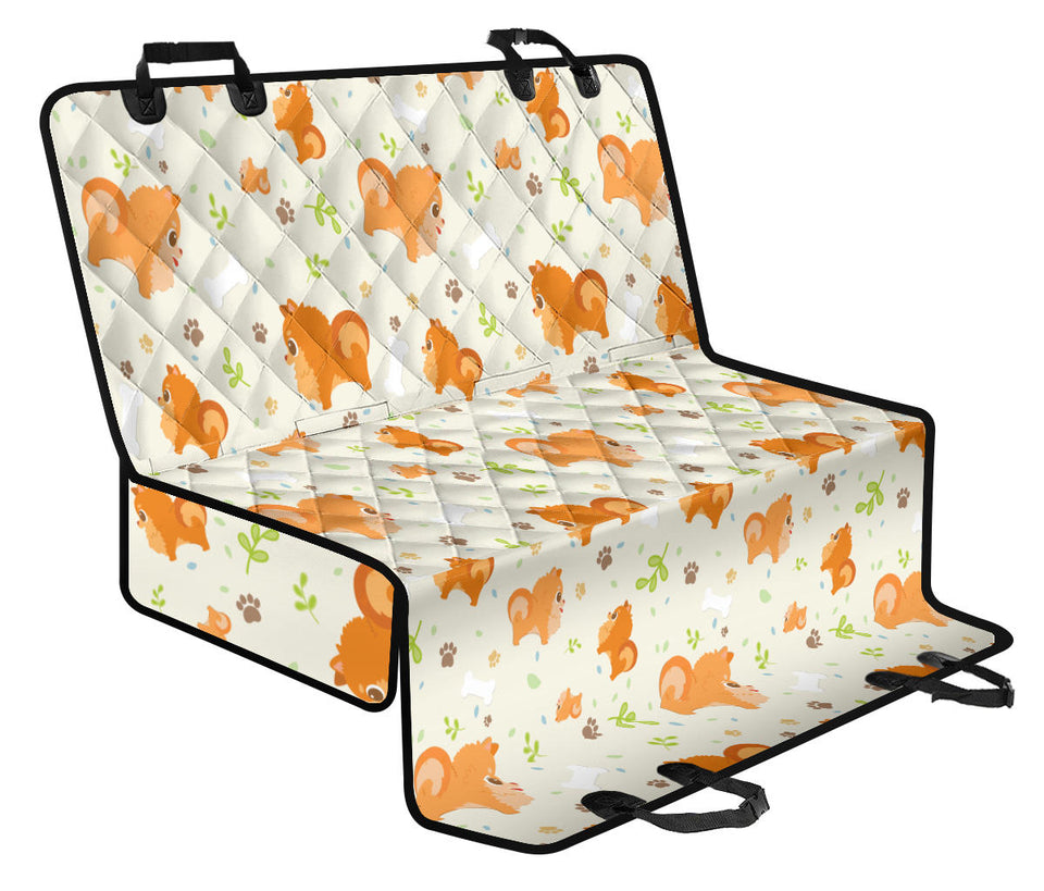 Cute Brown Pomeranian Paw Leave Bone Pattern Dog Car Seat Covers