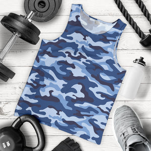 Blue camo camouflage pattern Men Tank Top