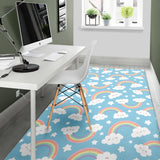 Cute Rainbow Clound Star Pattern Blue Background Area Rug