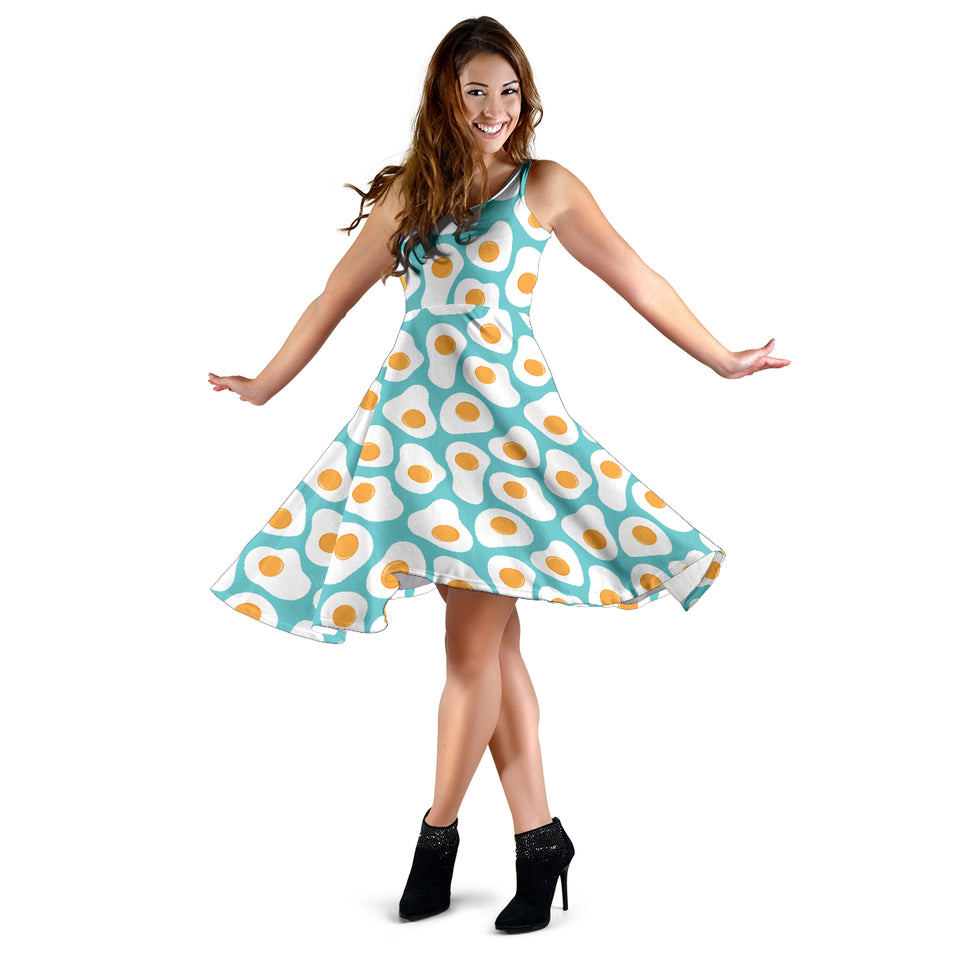 Fried Eggs Pattern Print Design 04 Sleeveless Midi Dress