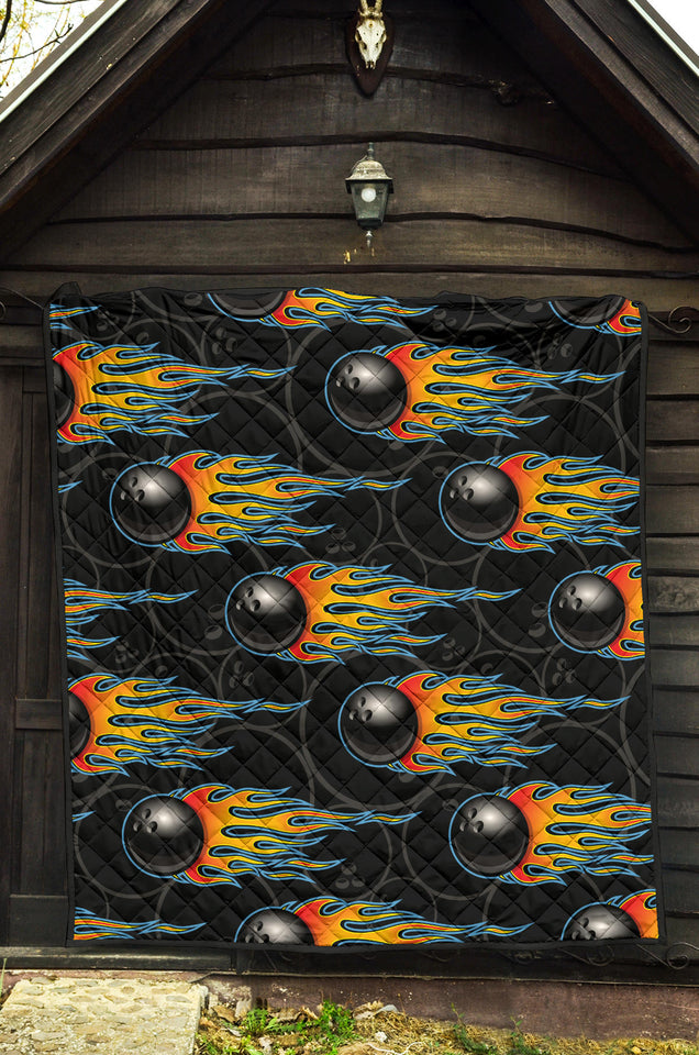 Bowling Balls Flame Pattern Premium Quilt