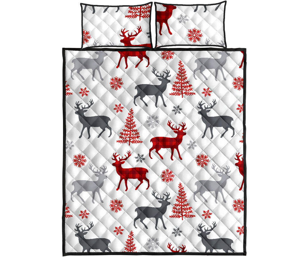 Deer tree snowflakes chrismas pattern Quilt Bed Set