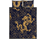 Gold dragon pattern Quilt Bed Set