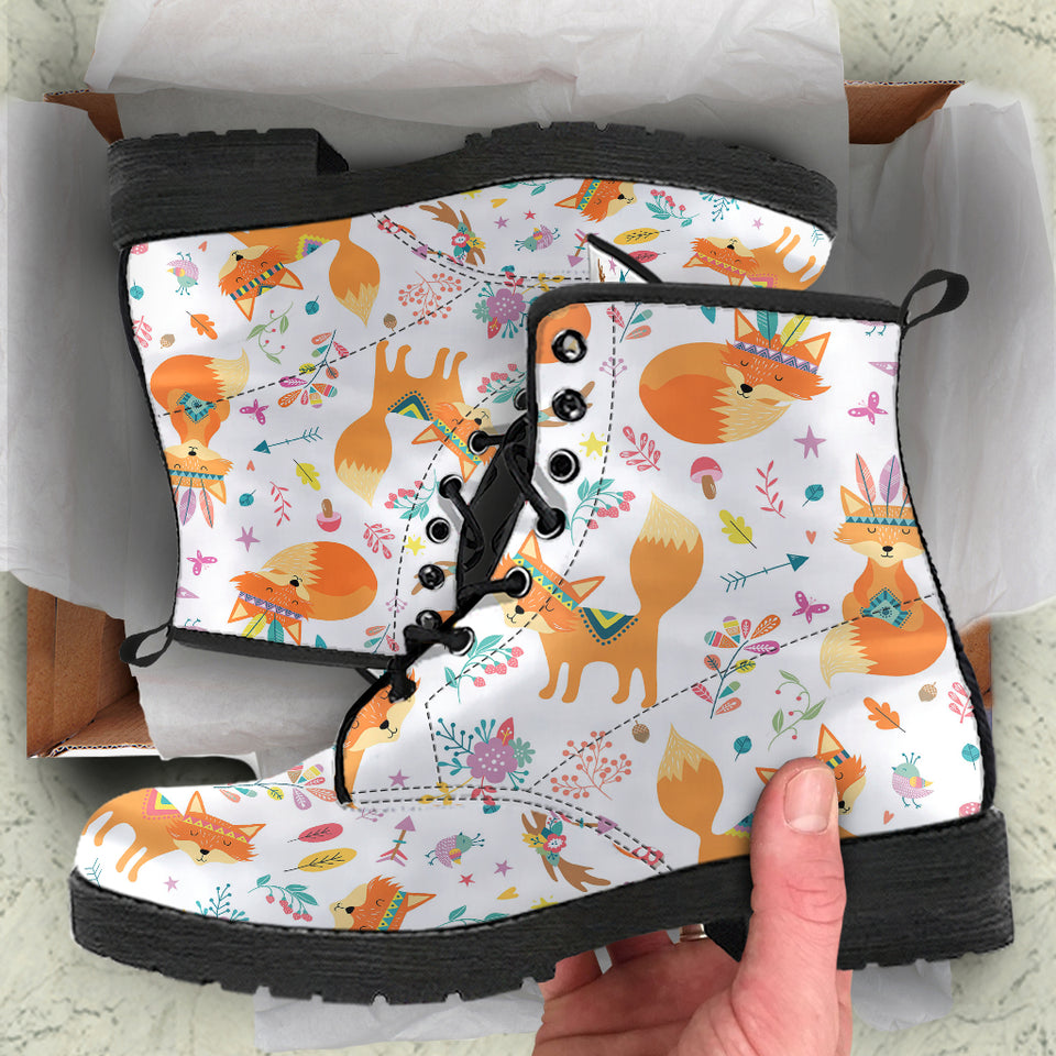 Cute Tribal Fox Pattern Leather Boots